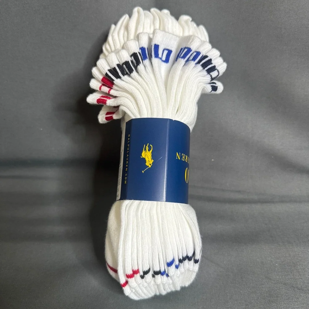Polo Ralph Lauren Socks Men 10-13 White 8 Pair Athletic Ribbed Logo ZP827511PKN8